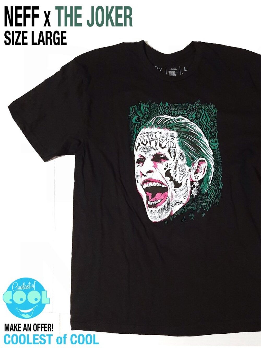 NEFF x Suicide Squad Joker face graphic shirt men's Large black L T-Shirt